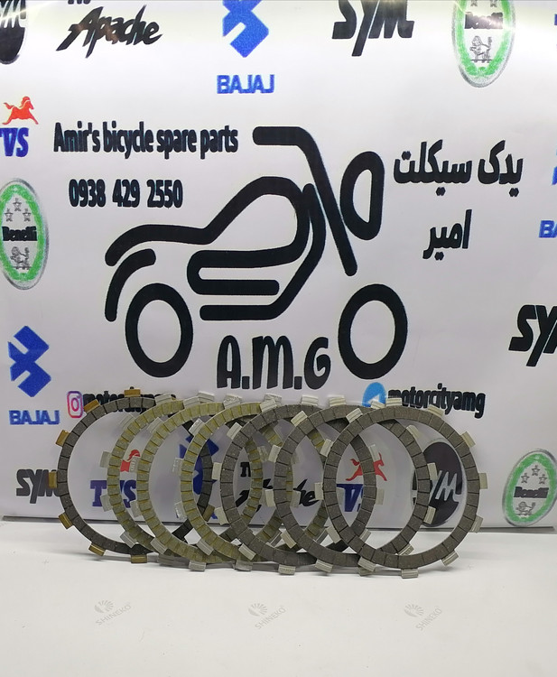 کیت صفحه کلاچ ۷ عددی موتور بنلی ۳۰۰ دو سیلندر، مناسب مدلهای قدیم، جدید (نیوفیس) و ریس، کیفیت اورجینال، رنگ برنزی/مسی