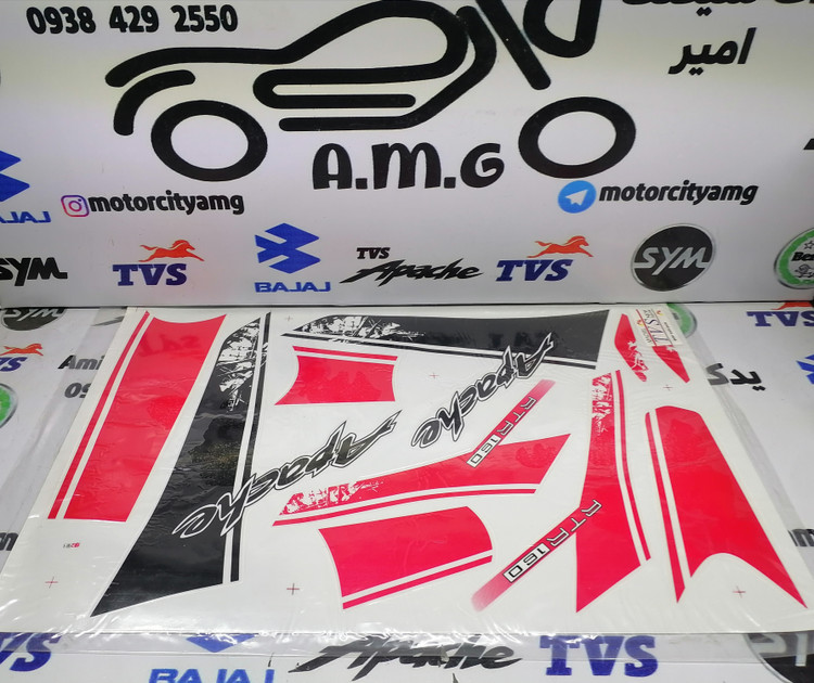 ارم ( برچسب )استیکر کامل بدنه موتور آپاچی جدید قرمز مشکی